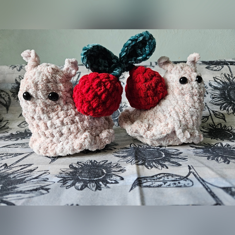 Crochet Cherry Snails Plushie - Picture 2 of 9